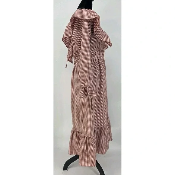 Aiden Red Gingham Maxi Dress Medium Prarie Style Tiered Ruffle Cottagecore - Picture 2 of 4